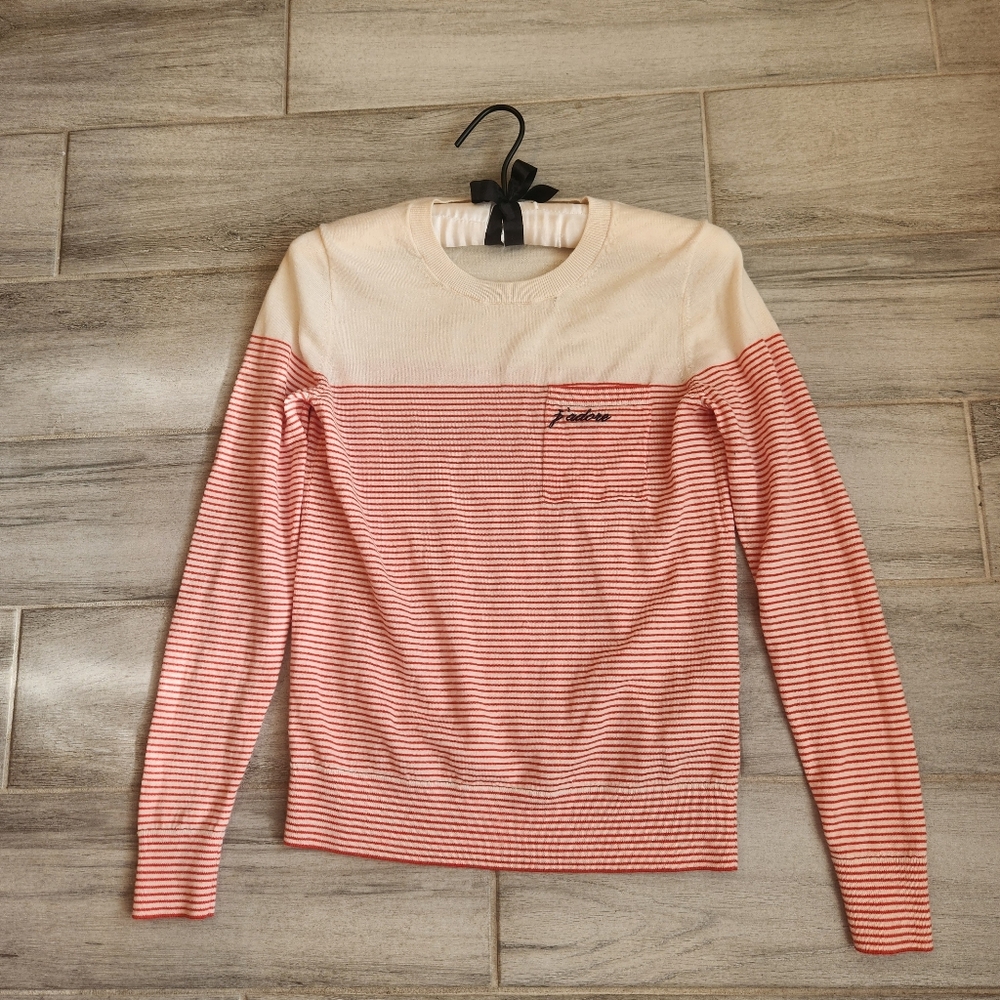 Banana Republic Sweater Women's S Red Striped J'adore Merino Extra Fine Wool